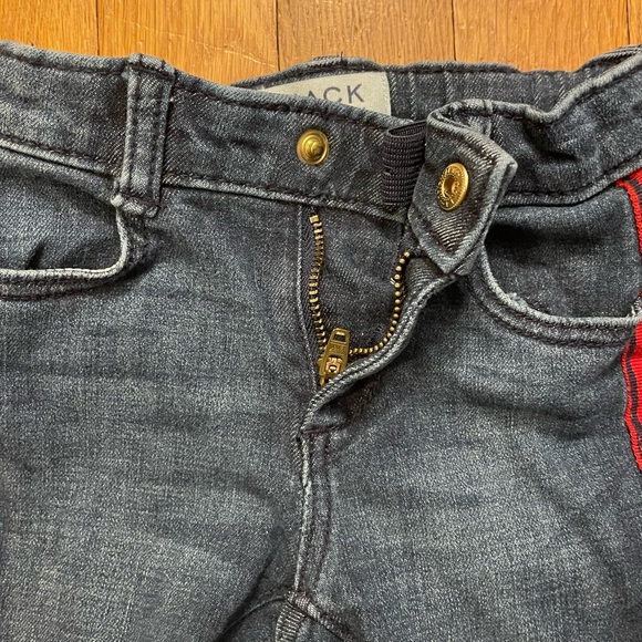 Janie & Jack Frayed Hem Skinny Jeans with Red Stripe Down Side, Size 6-12M - Picture 3 of 3